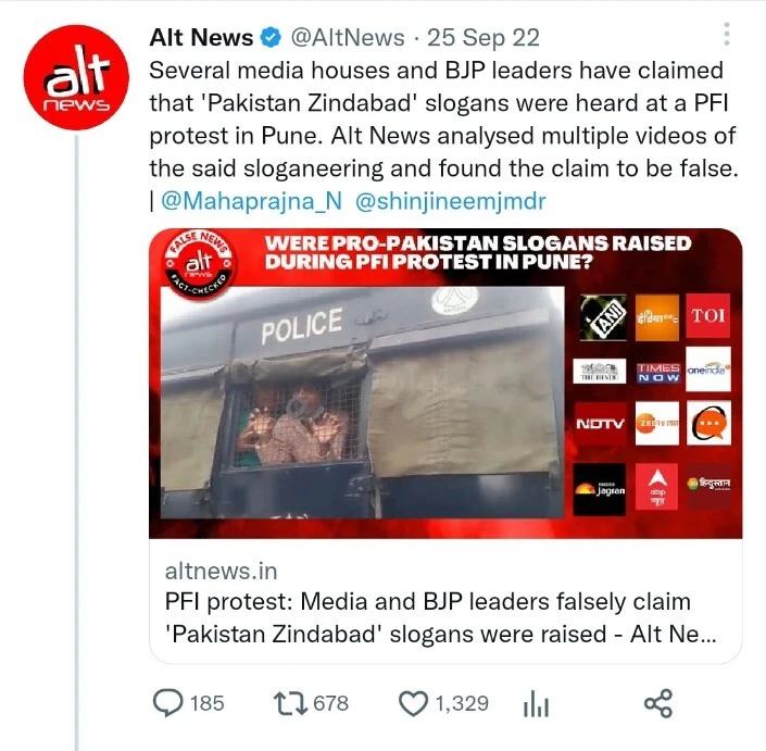 Alt news defending the PFI member who raise pro-Pakistan slogan. 