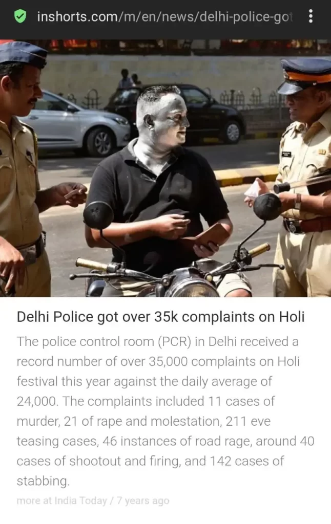 Delhi Police report on Holi festival