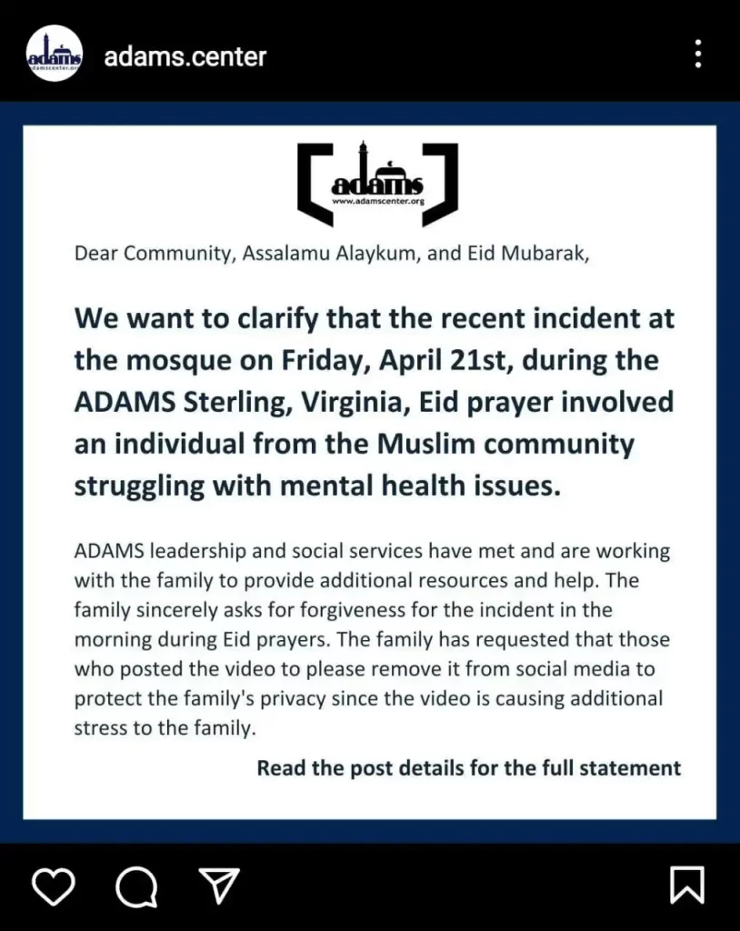ADAMS statement on Virginia mosque incident in USA