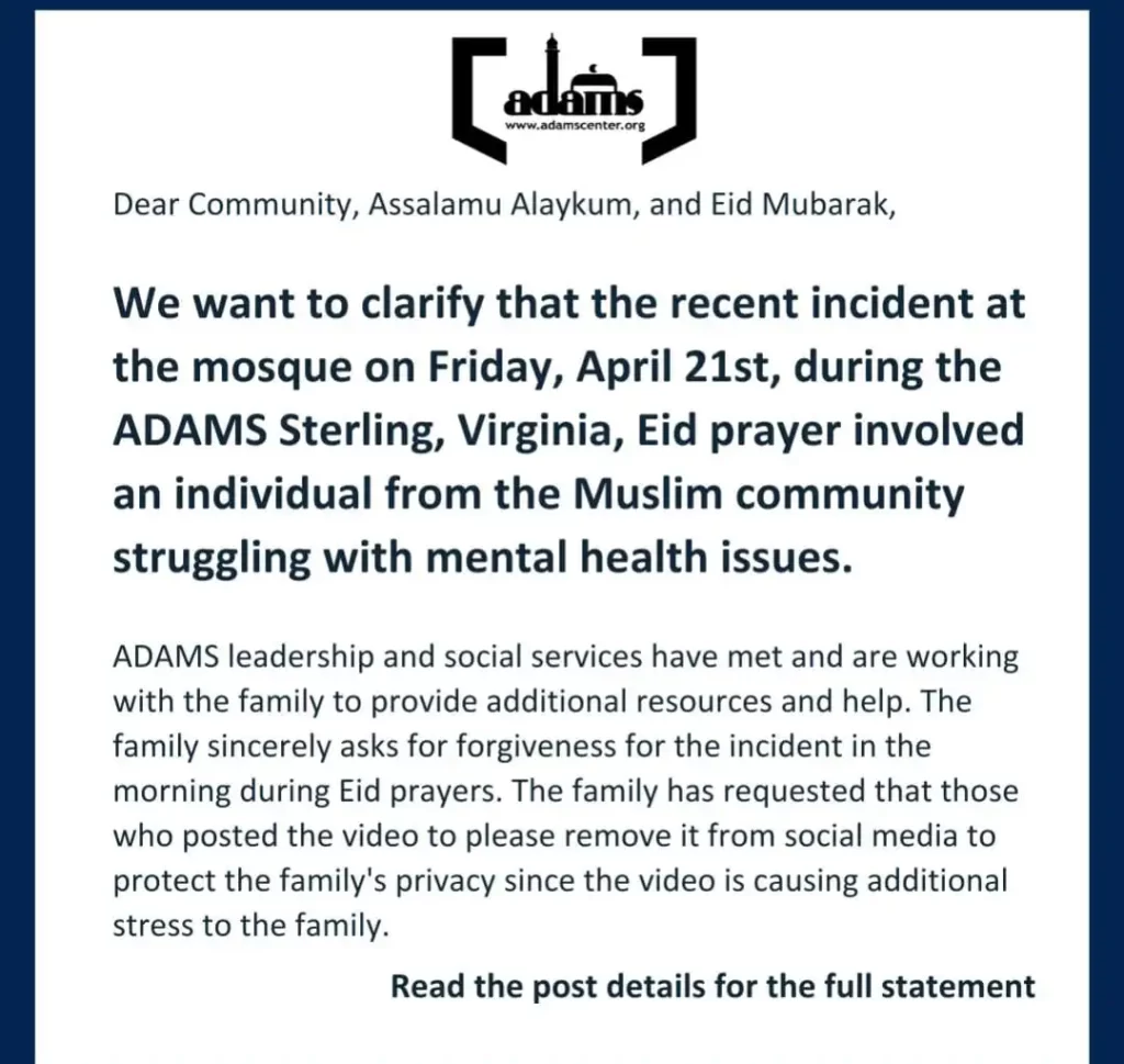 ADAMS statement on Virginia mosque incident