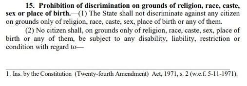 Article 15 prohibits reservation on the basis of religion