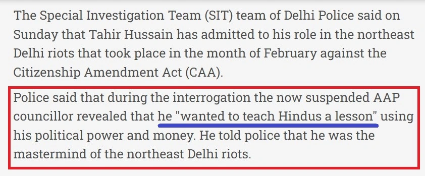 Tahir Hussain being the mastermind behind Delhi riots