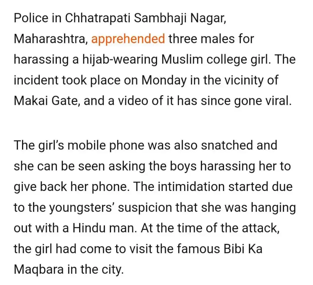 Opindia's report on Attack on Muslim Girl