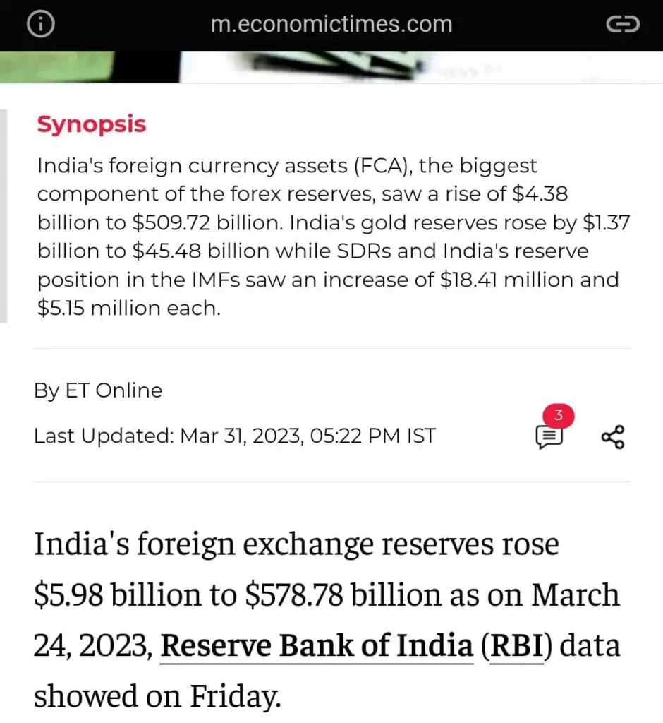 India's forex reserve report by economic times