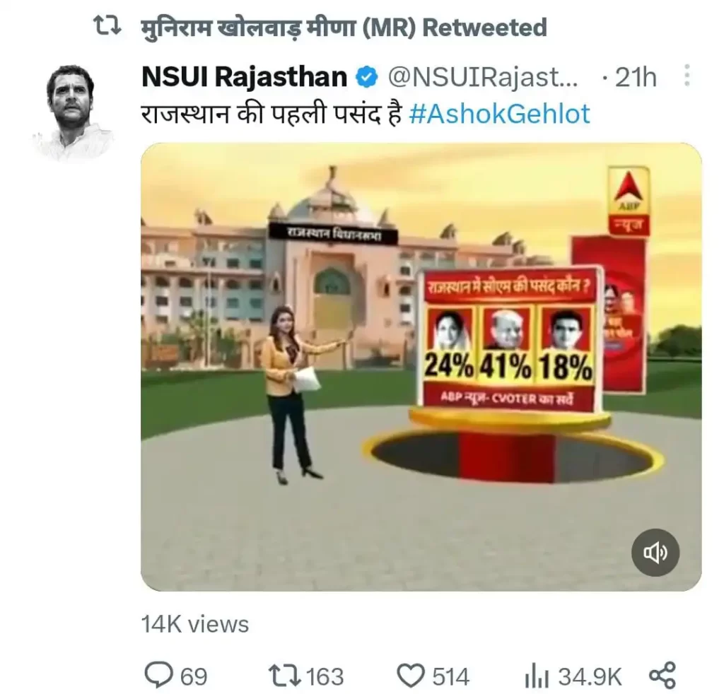 muniram retweeting NSUI Rajasthan tweet
