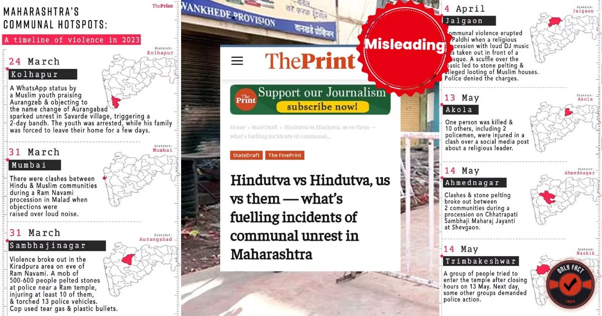 The Print in its article victimizing the Muslims made a few misleading claims to falsely blame the Hindus for creating communal unrest in Maharashtra.