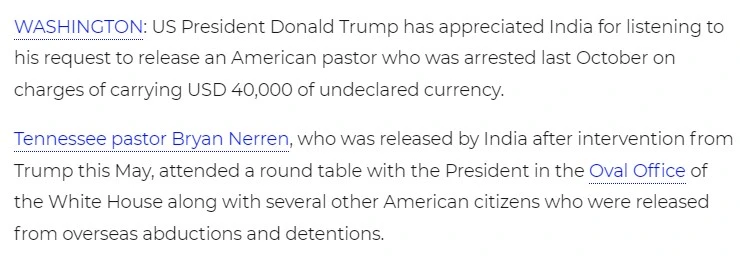 pastor Bryan Nerren was released when Trump intervened