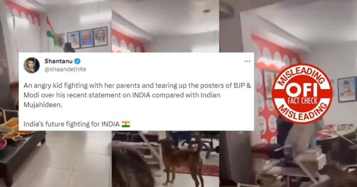 The twitter user misattributed an old video of a girl tearing the BJP poster to PM Modi recent remark.