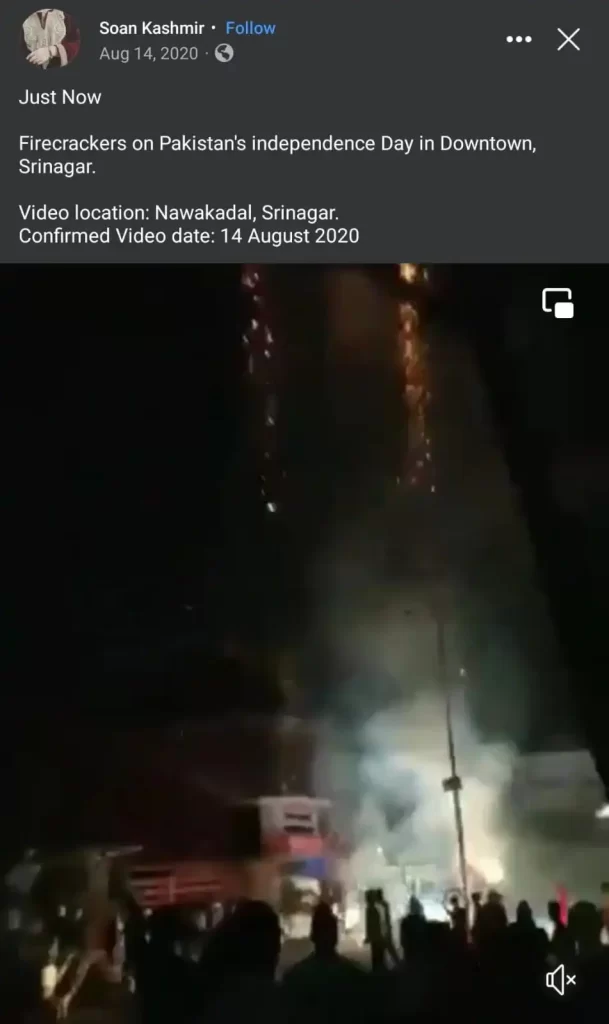 The video of fireworks in Srinagar is from 2020.