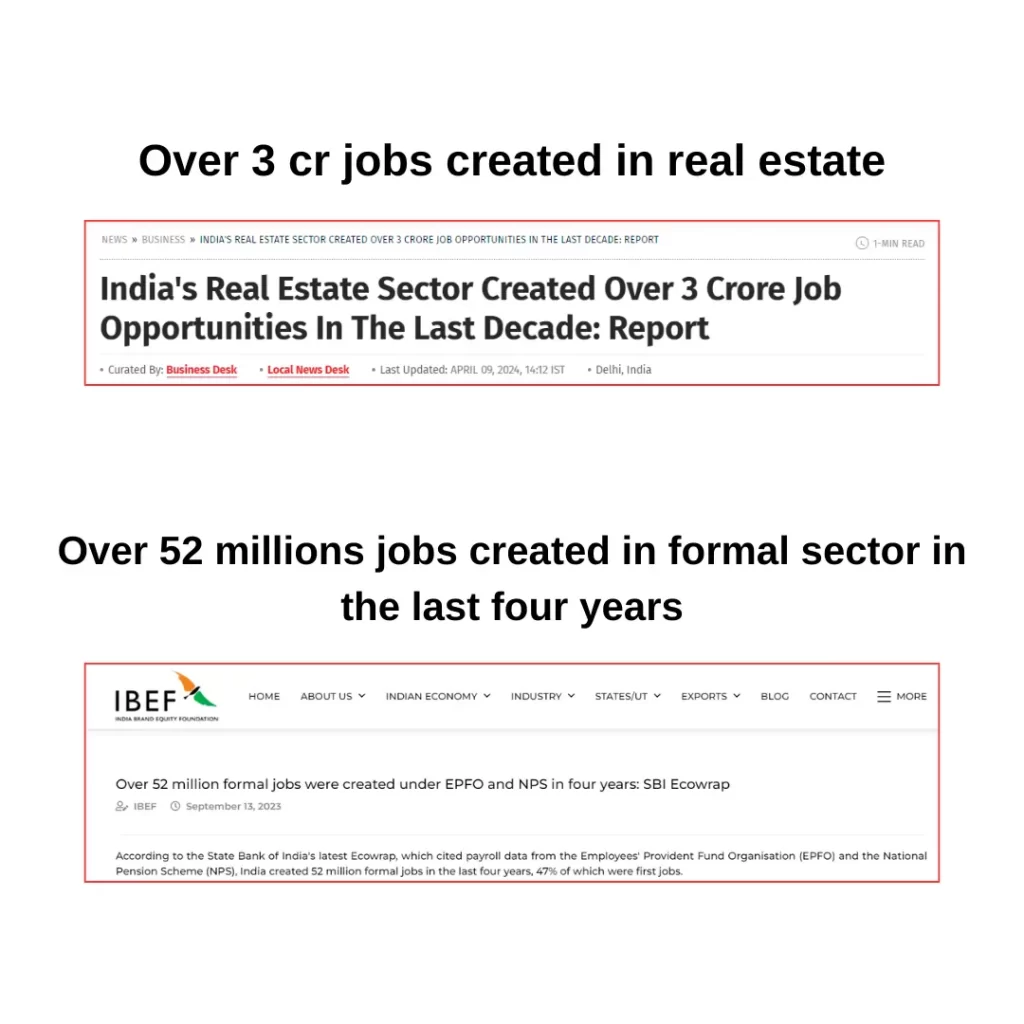 Employment created in real estate and formal sector.