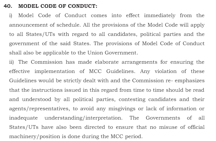 The Model code of conduct came into force on March 16.