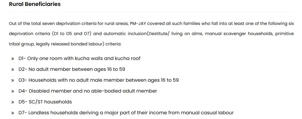 Ayushman Bharat eligibility criteria in rural areas.