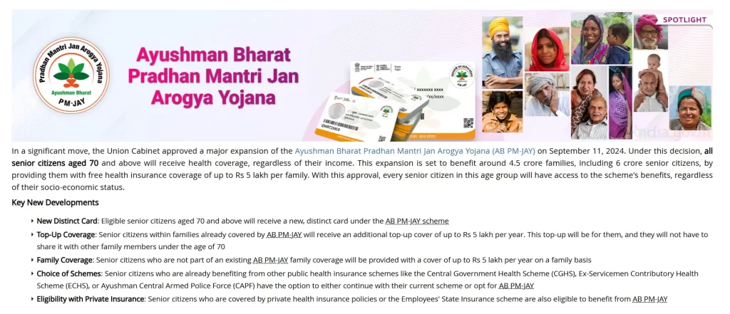 Citizens above 70 years of age have become eligible for the Ayushman Bharat scheme, regardless of their income group.