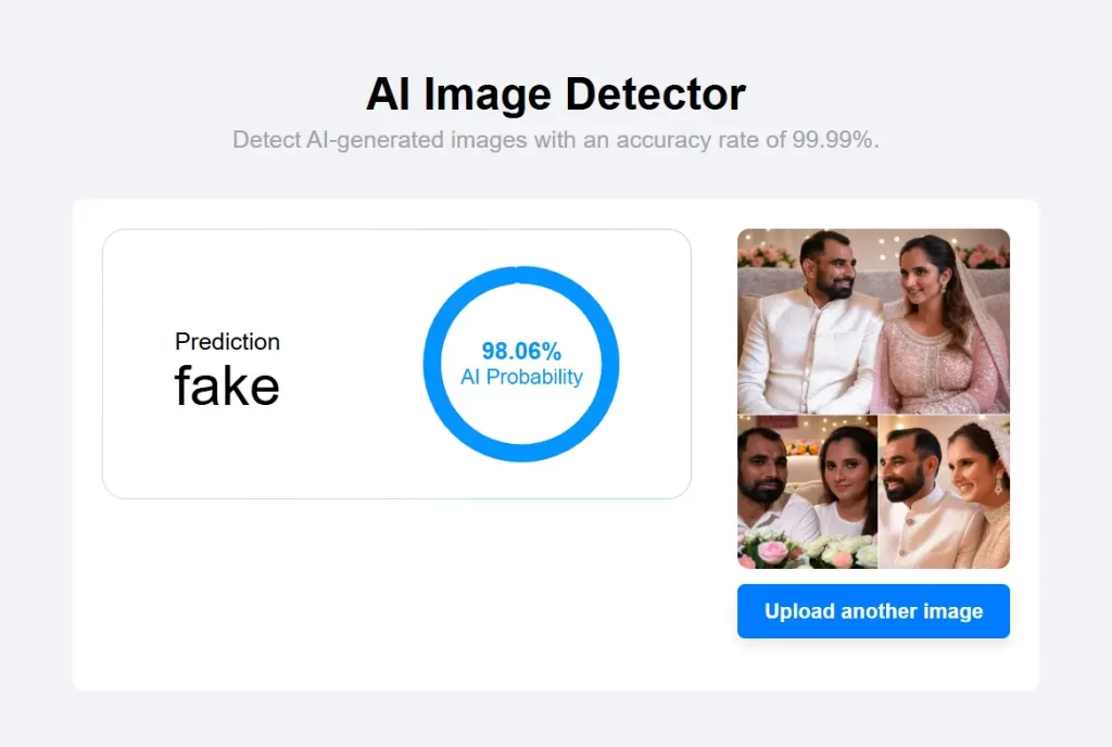 An image of Mohammed Shami and Sania Mirza in wedding attire is AI generated.