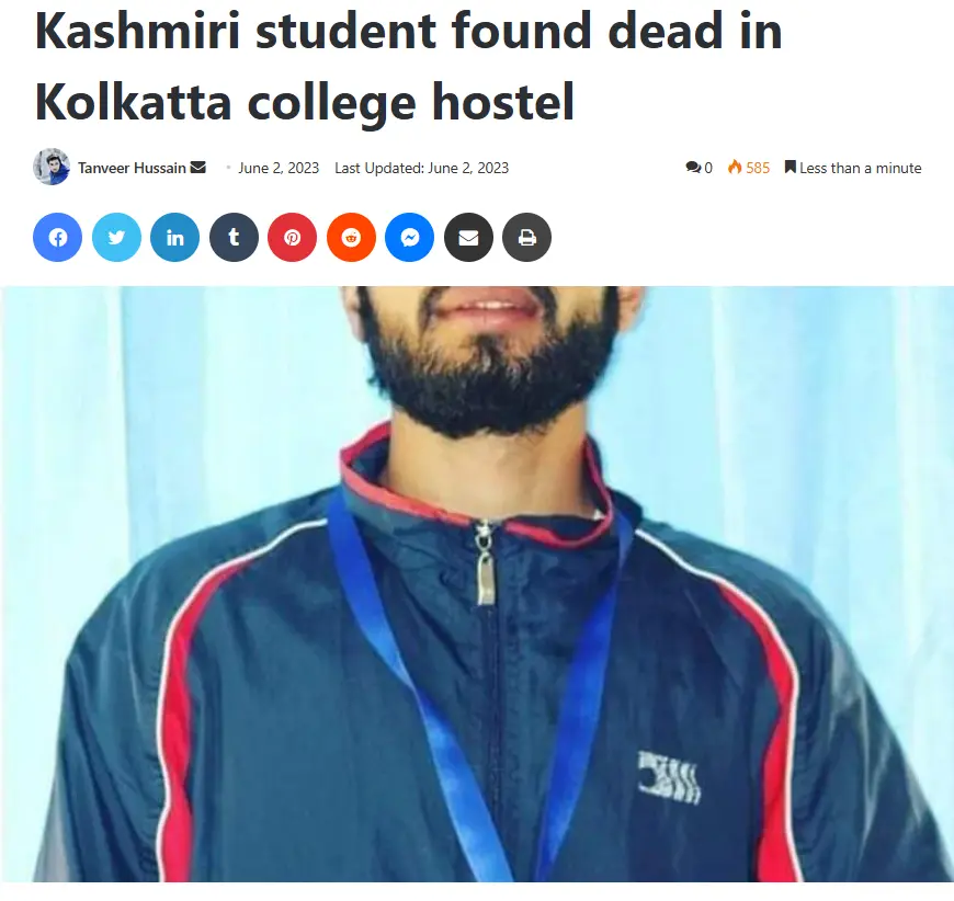 The incident involving a Kashmiri student found dead in his hostel room in Kolkata dates back to June 2023.