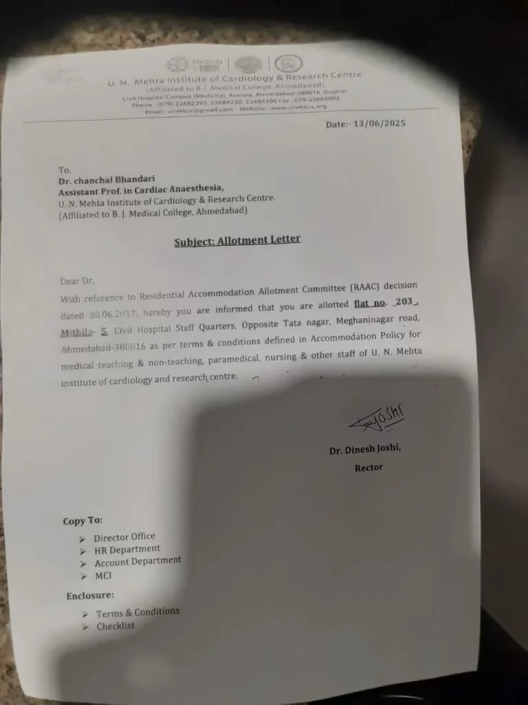 Wife of Dr. Anil was allotted another quarter.