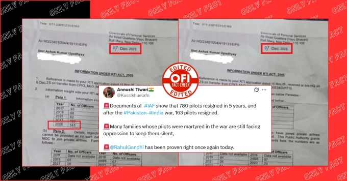 Document Claiming Mass IAF Pilot Resignations After Operation Sindoor is Edited