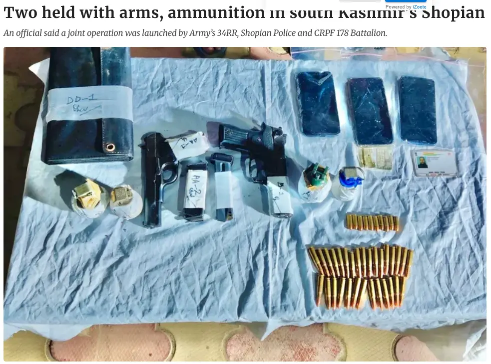 Two terrorist arrested in Shopian district of Jammu & Kashmir.