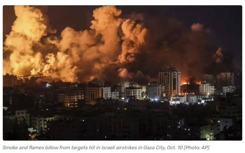 Israeli airstrike on Gaza following an attack by Hamas on October 7, 2023.