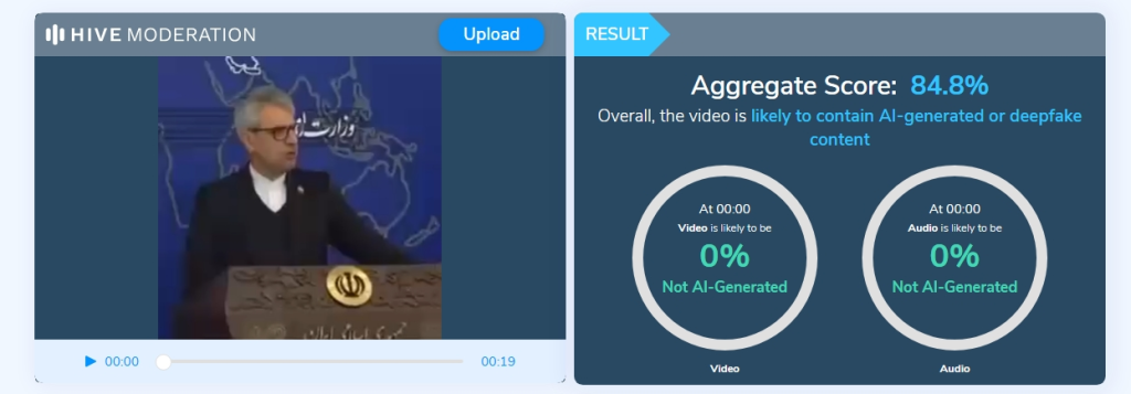 The clip of Esmail Baghaei is AI-generated. 